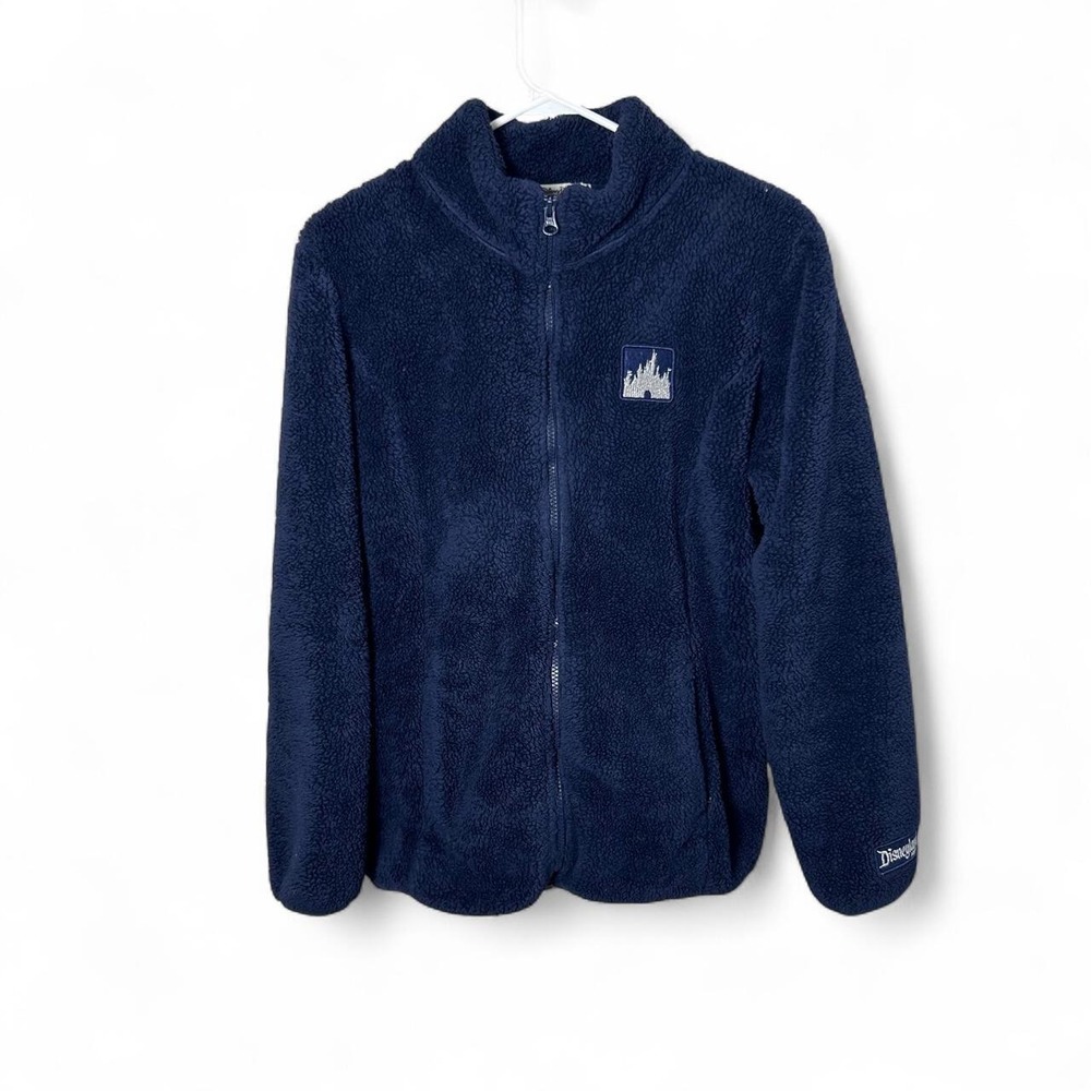 Disneyland Parks Womens M Navy Blue Fleece Full Zip Cozy Jacket Castle